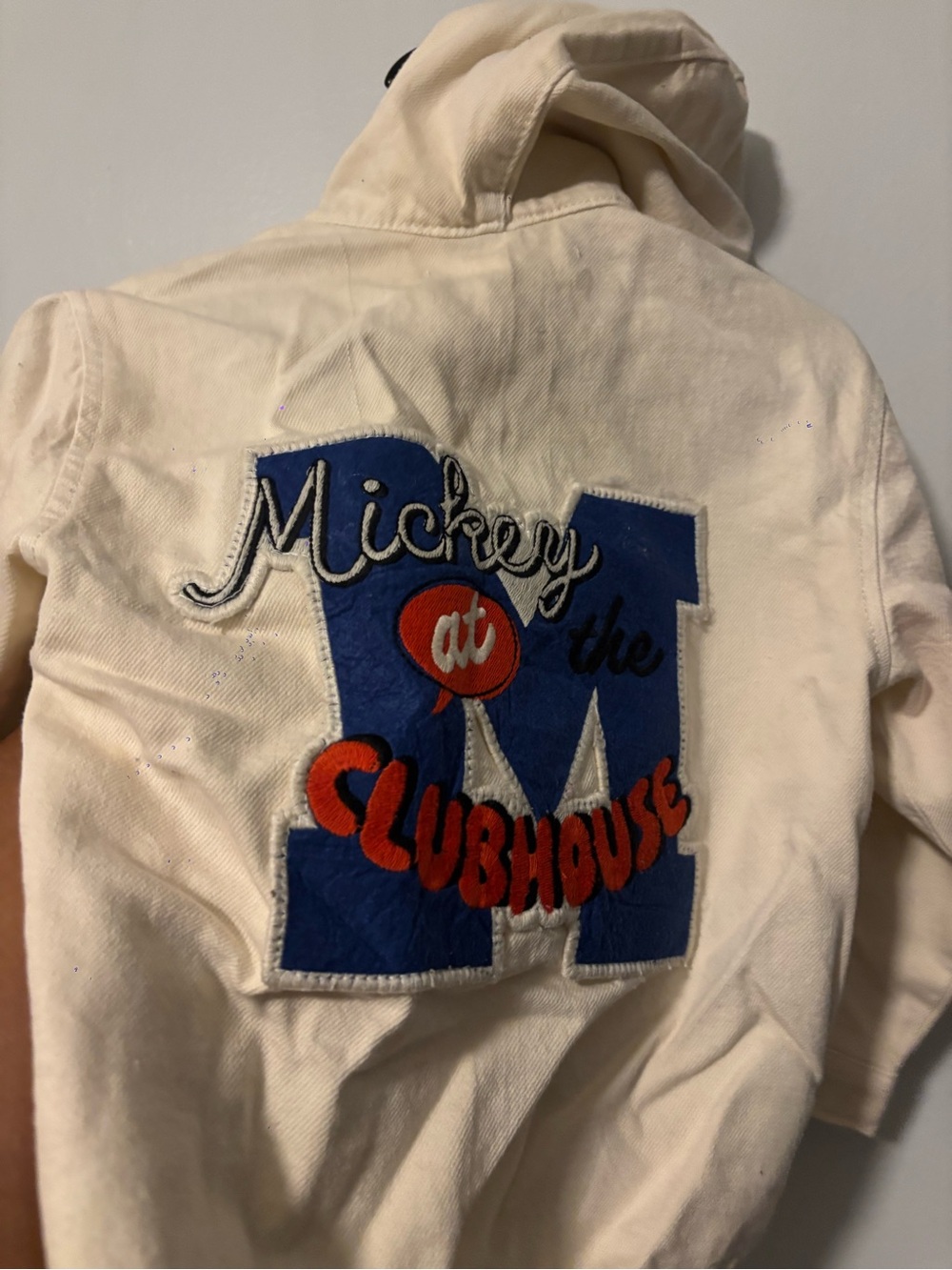 Zara Cream Jean Jacket with Blue and Red Mickey Patch